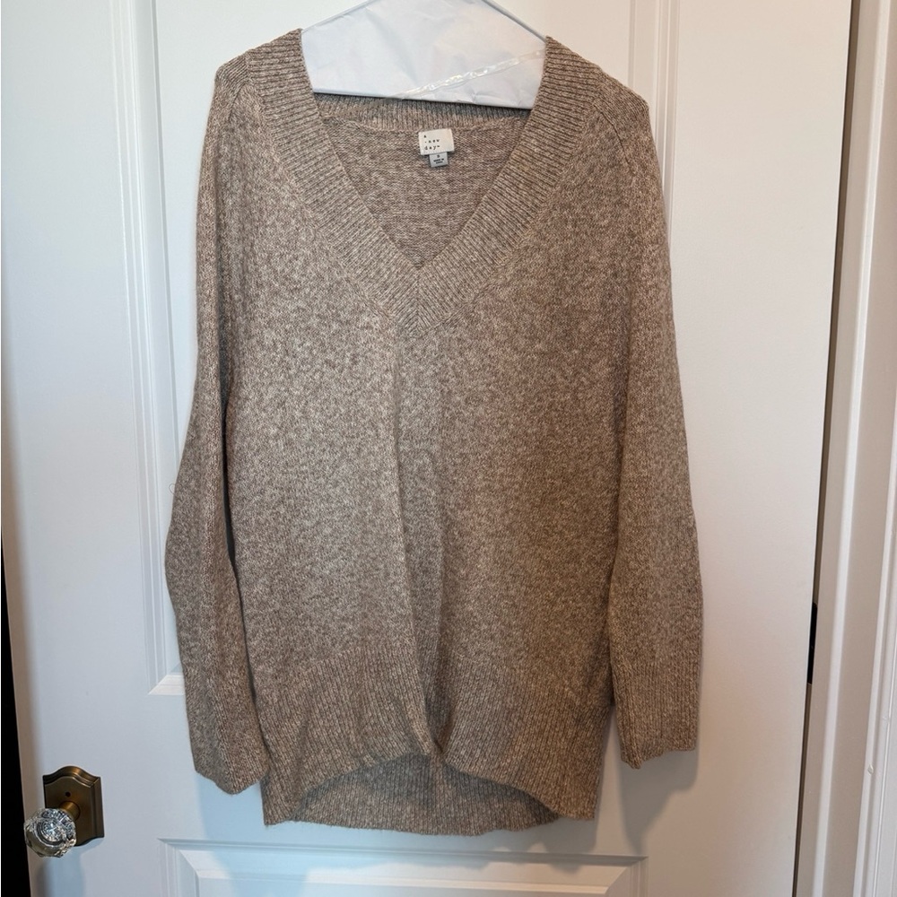Oversized V-Neck Women's Sweater in Beige - Minimalist Knit